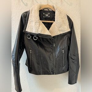 Black Faux Leather Aviator Jacket M Medium